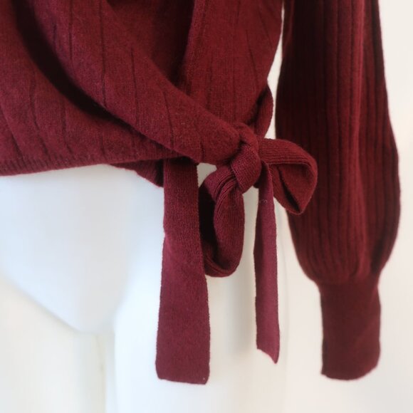 NWT Womens Crush Chica Maroon Pure Cashmere Ribbed Ballet Wrap Sweater 2 US/M - Picture 5 of 15